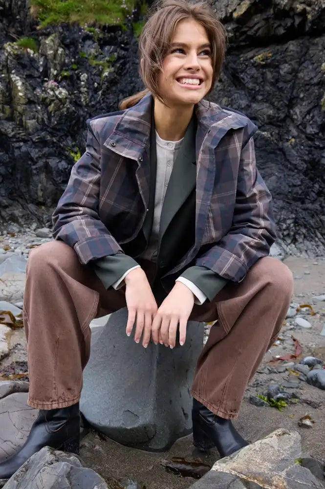ICHI Cronto Dark Navy Check Jacket