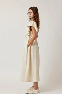 Amente Ecru Ruffle Sleeve Midi Dress