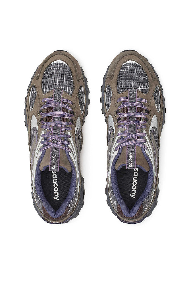 Saucony Grid Aura X Dark Grey/ Mud Trainers - The Mercantile London