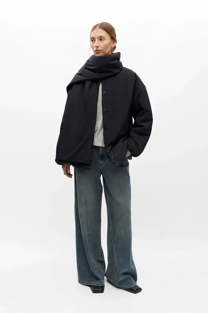Object Gemmi Black Padded Scarf Jacket