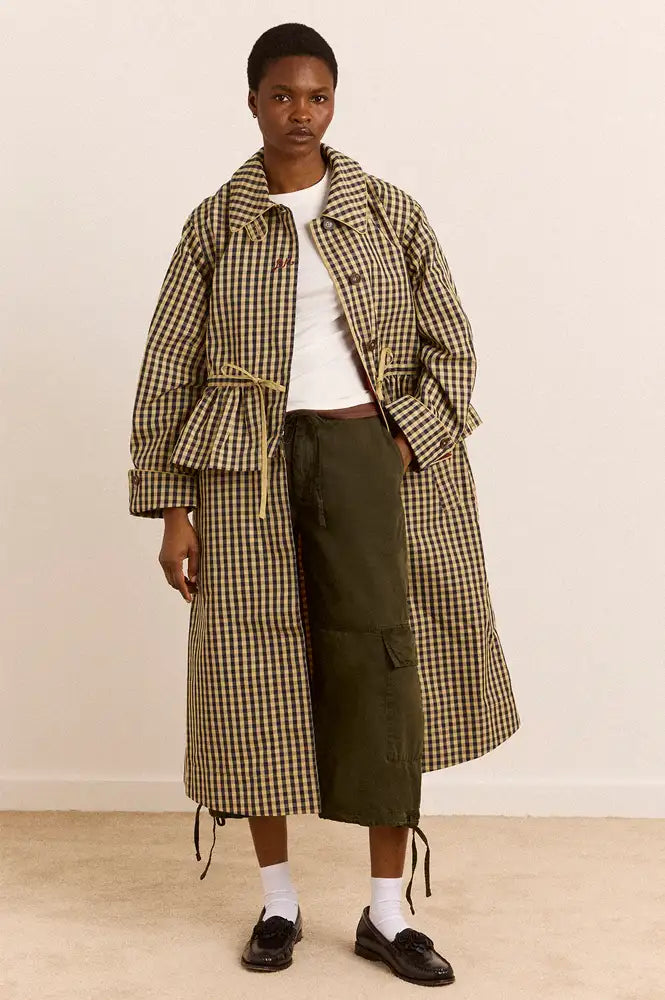 Damson Madder Myrtle Navy Gingham Detachable Trench Coat