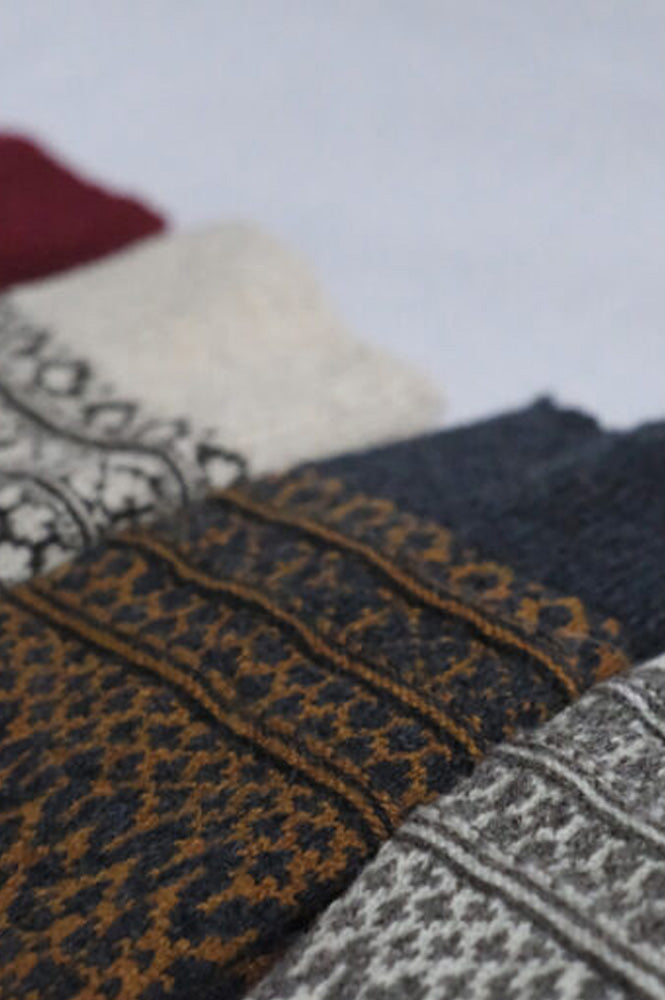 Nishiguchi Kutsushita Wool Jacquard Navy Socks - The Mercantile London