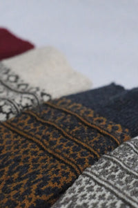 Nishiguchi Kutsushita Wool Jacquard Navy Socks - The Mercantile London