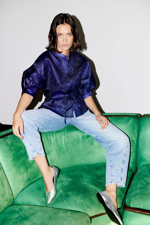 By-Bar Christi Azul Blue Metallic Blouse