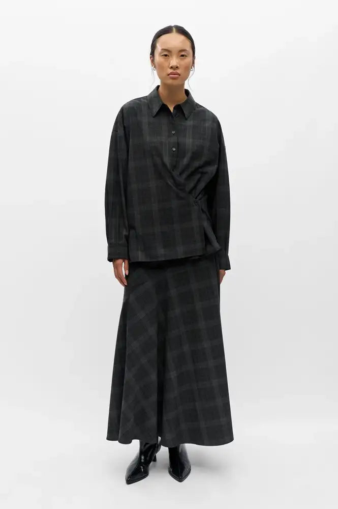 Object Diena Gunmetal Check Asymmetric Shirt