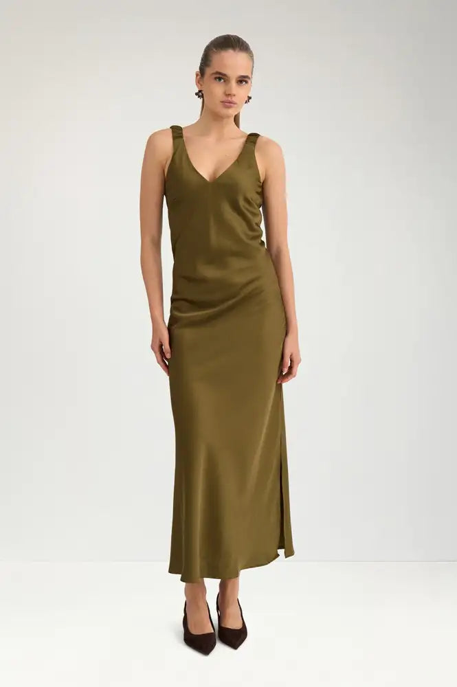 Numph Evelyn Fir Green Midi Dress
