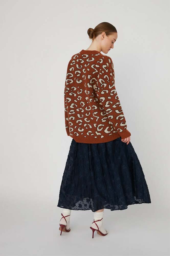 Stella Nova Burnt Orange Animal Jacquard Cardigan - The Mercantile London