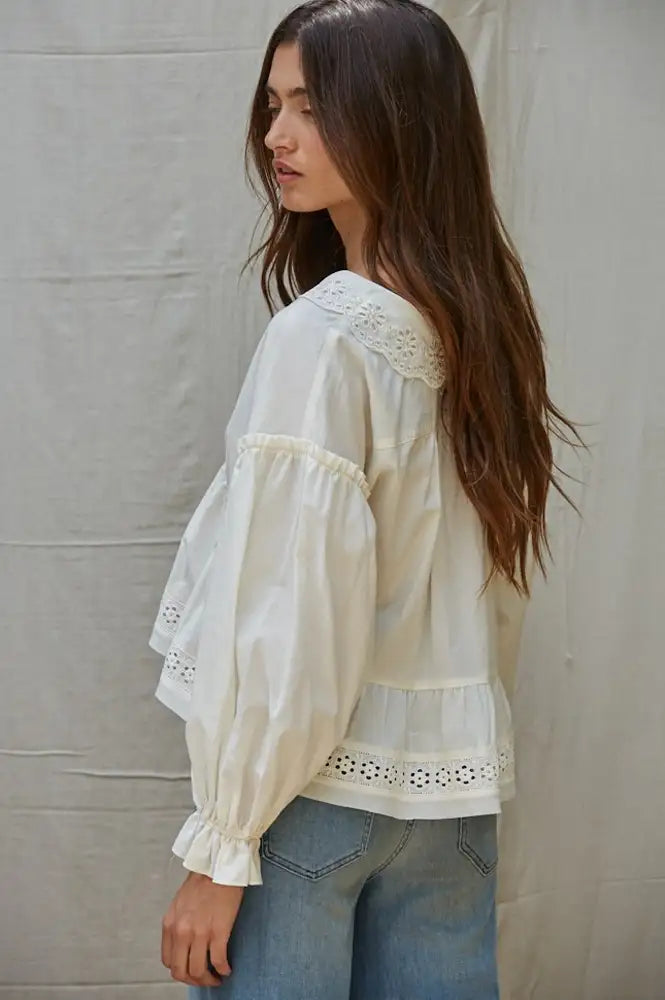 By Together Ecru Eyelet Detail Blouse