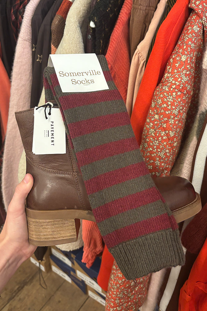 Sommerville Plum & Khaki Cashmere Stripe Socks - The Mercantile London