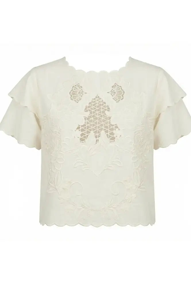 Nooki Tate Ecru Embroidered Cut-Out Top - The Mercantile London