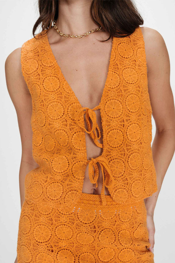 Grace & Mila Vony Orange Crochet Vest Top - The Mercantile London