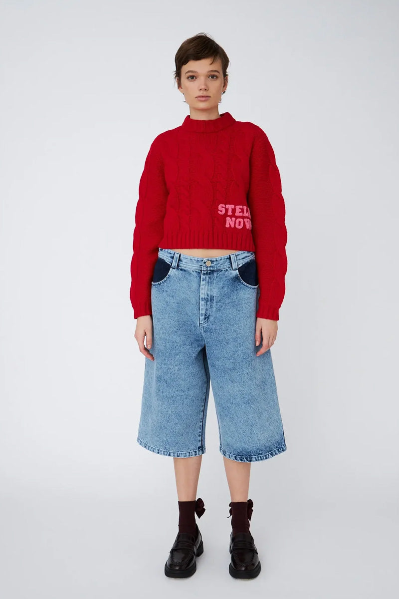 Stella Nova Cropped Deep Red Cable Knit Jumper - The Mercantile London