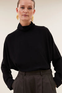 By-Bar Ien Jet Black Viscose Blouse