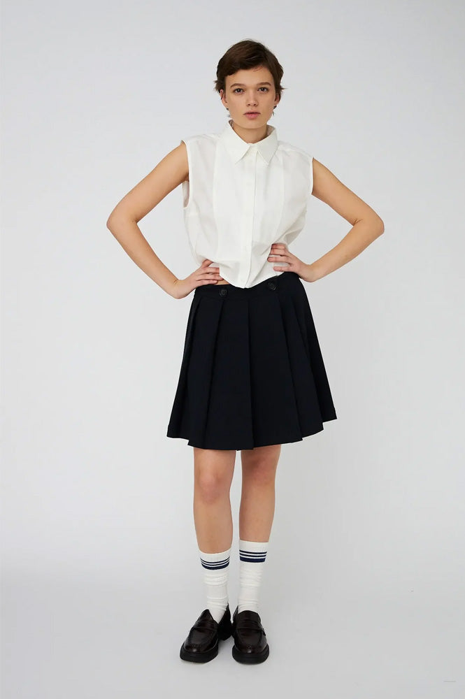 Stella Nova Navy Plissé Mini Skirt - The Mercantile London