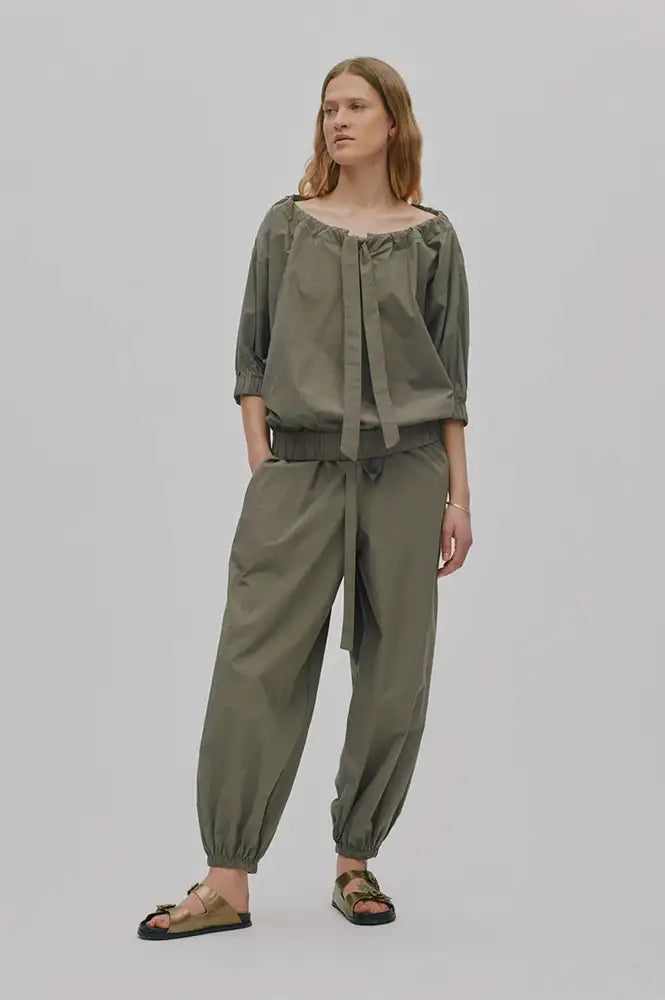 Rabens Saloner Iridi Asphalt Gathered Poplin Trousers - The Mercantile London