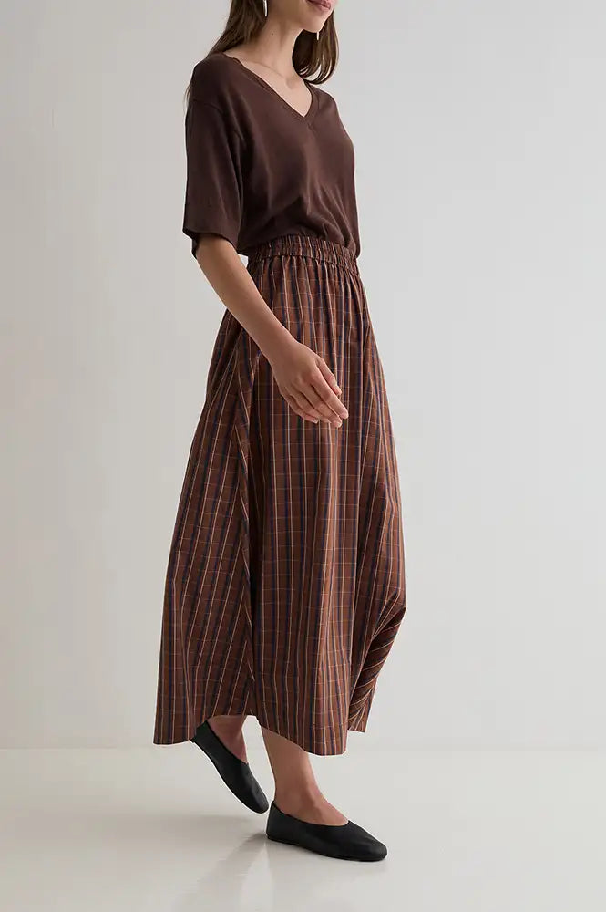 Yerse Brown Checked Poplin Skirt