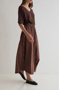 Yerse Brown Checked Poplin Skirt