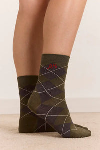 Damson Madder Olive & Purple Argyle Twin Pack Socks