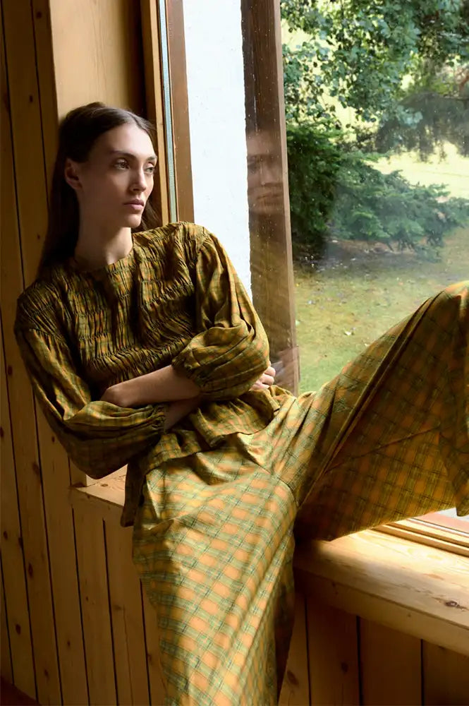 Carmen Says Crush Mustard Check Bloomers - The Mercantile London