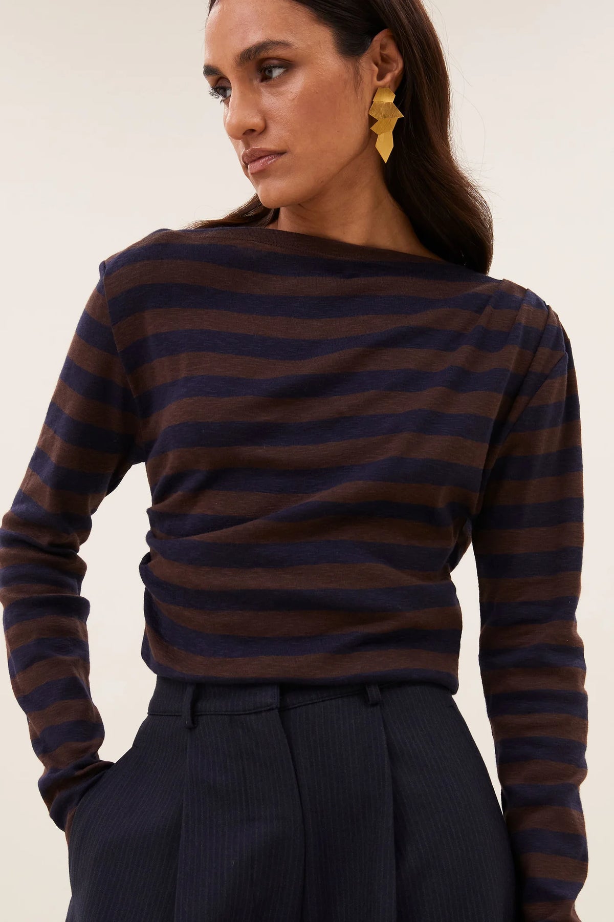 By-Bar Leya Coffee Bean Big Stripe Top