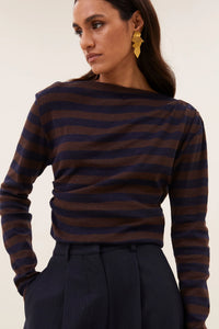 By-Bar Leya Coffee Bean Big Stripe Top