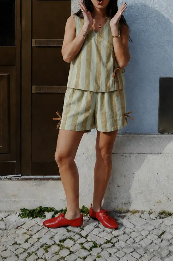 TBCo Green & Brown Stripe Cotton Tie Shorts