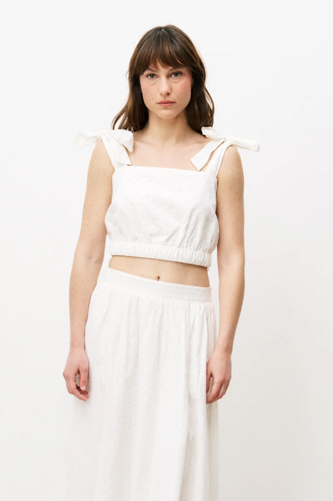 FRNCH Nahid White Bow Top - The Mercantile London