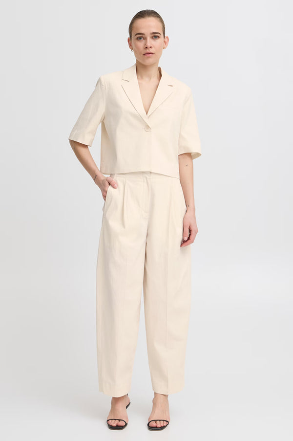 ICHI Wallis Birch Barrel Leg Trousers - The Mercantile London