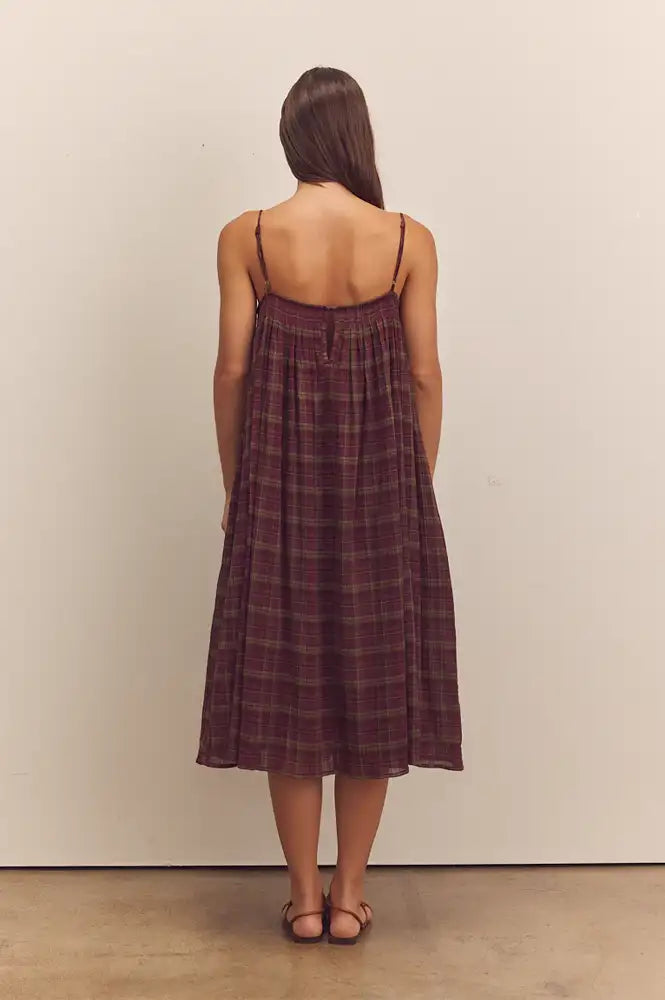 Amente Pleated Berry Checkered Dress - The Mercantile London