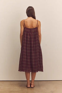 Amente Pleated Berry Checkered Dress - The Mercantile London