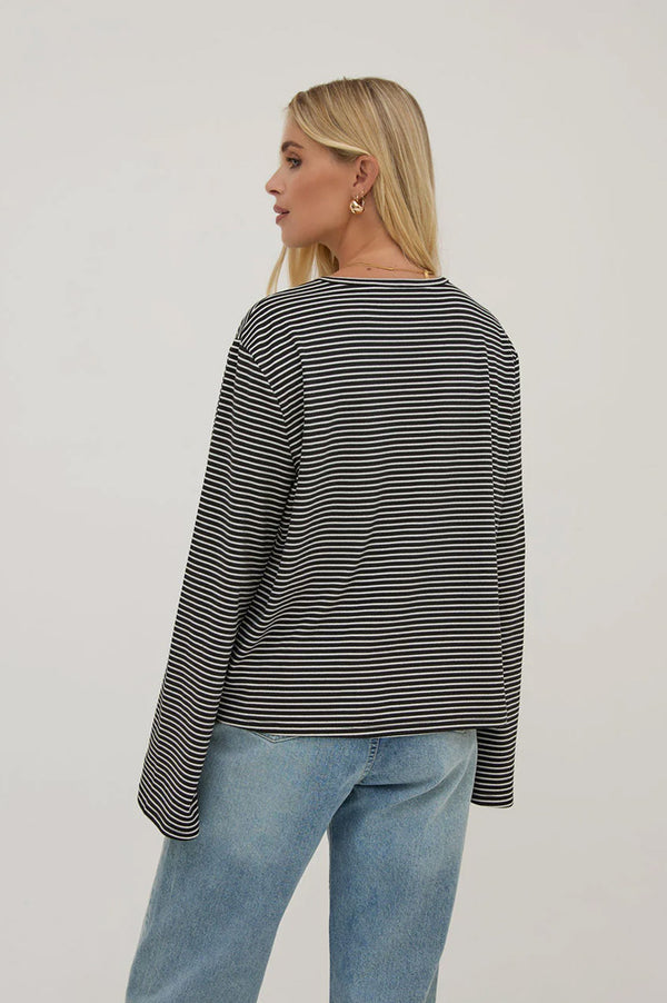 Fika Poppy Black & White Striped Long Sleeve Top - The Mercantile London