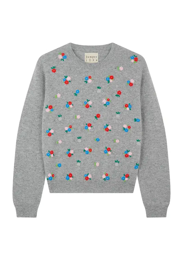 Jumper 1234 Grey Floral Embroidered Jumper