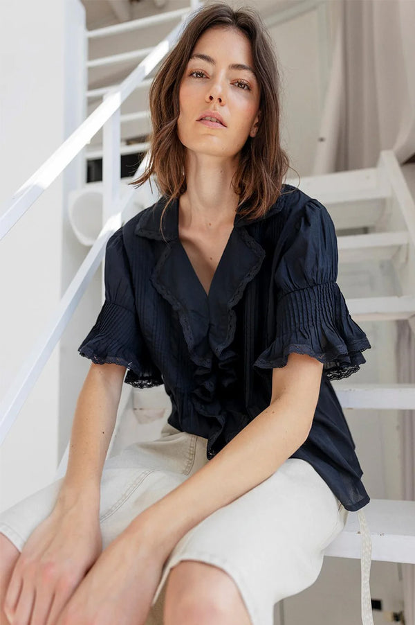 Project AJ117 Gail Black Pintuck Blouse - The Mercantile London