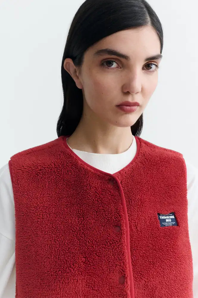 Thinking Mu Jay Pale Red Fleece Vest - The Mercantile London