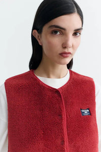 Thinking Mu Jay Pale Red Fleece Vest - The Mercantile London