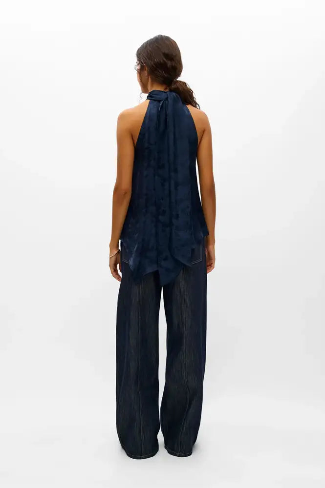 Object Luma Sky Captain Jacquard Halter Neck Top - The Mercantile London