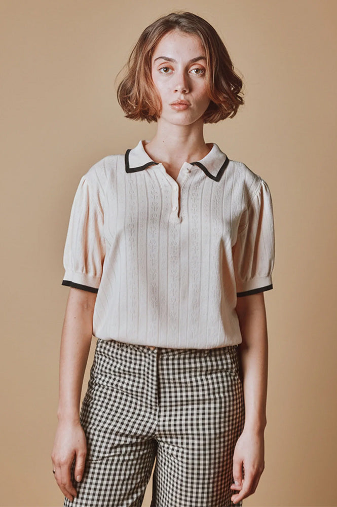 Emile Et Ida Dino Cream Knitted Polo Top - The Mercantile London