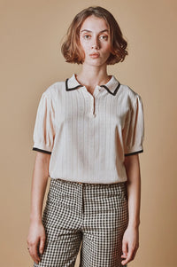 Emile Et Ida Dino Cream Knitted Polo Top - The Mercantile London