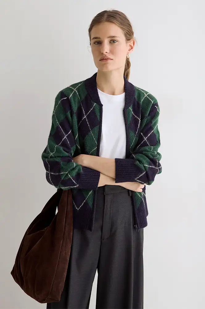 Yerse Green And Navy Argyle Cardigan