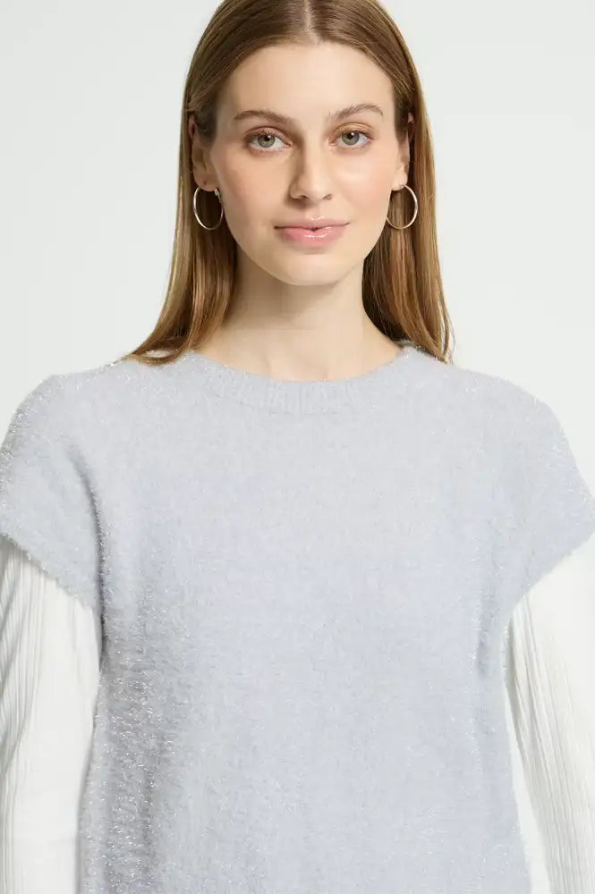 ICHI Aniles Cloud Dancer Metallic Knit Top