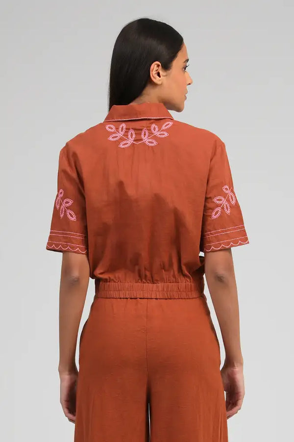 An'ge Silona Caramel Embroidered Shirt - The Mercantile London