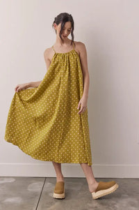 Amente Moss Linen Polka Dot Dress - The Mercantile London