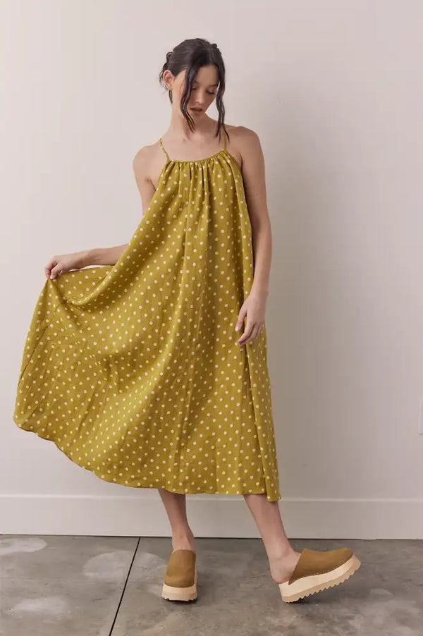 Amente Moss Linen Polka Dot Dress - The Mercantile London