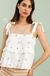 Daphne Elodie Ruffled Cross-Stitch Top