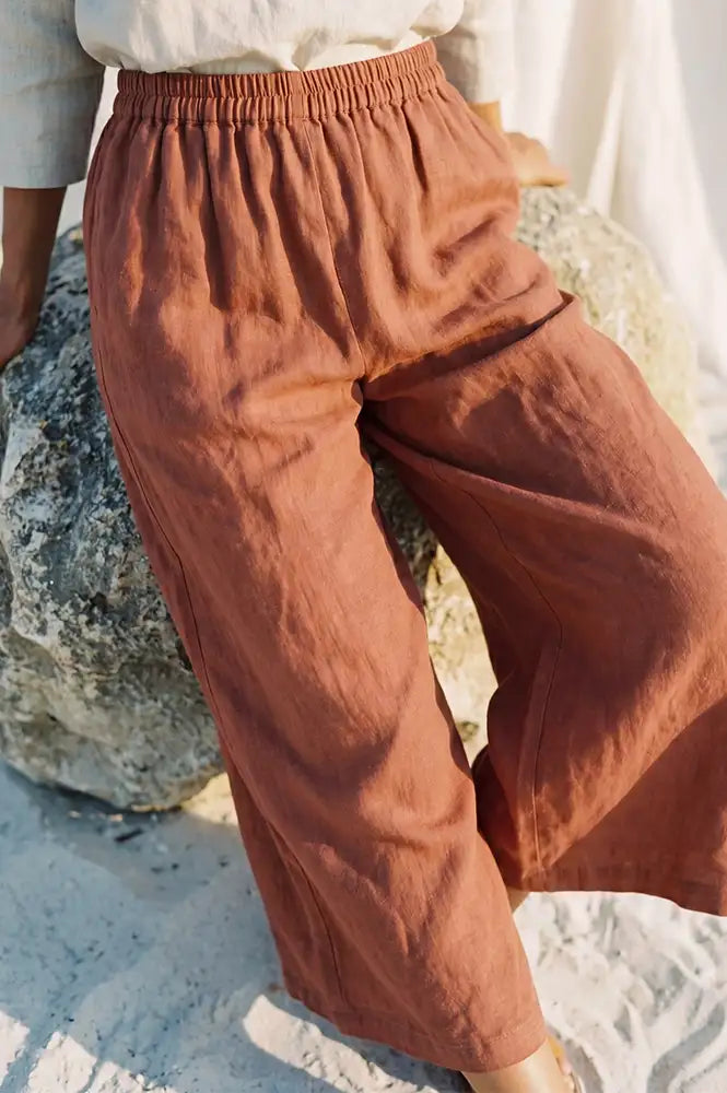 Artisans Of Humanity Rust Cropped Linen Culottes