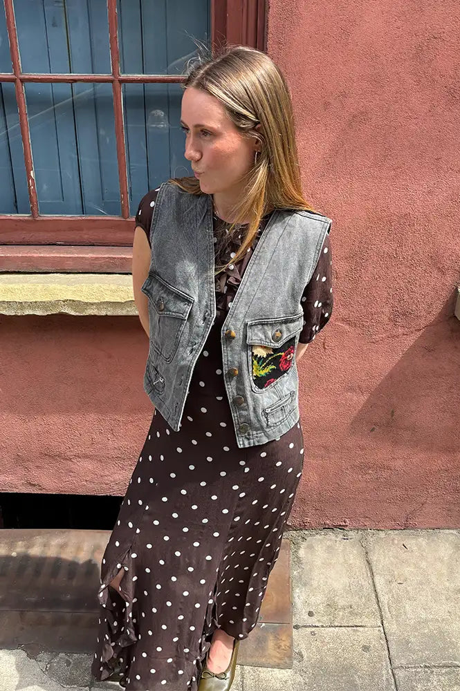 Frankie. Off Black Floral XS Vest
