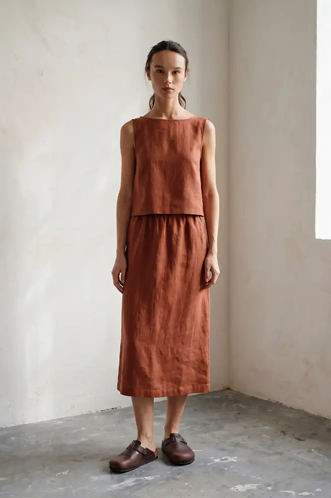 Artisans Of Humanity Rust Linen Tank Top