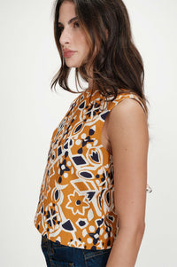 Grace & Mila Venise Cognac Printed Top - The Mercantile London