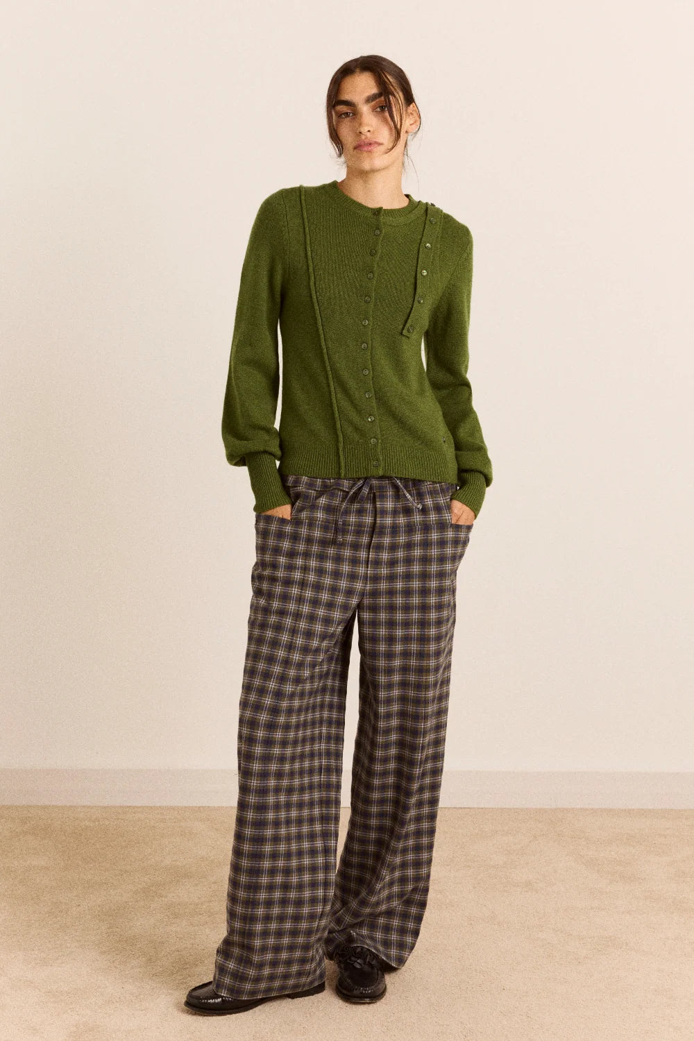 Damson Madder Marla Green Wool Cardigan