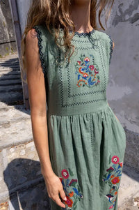 Indi & Cold Emerald Cross Stitch Embroidered Dress